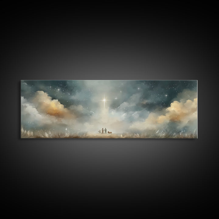 Star Of Messiah | Framed Canvas Print | Christian Christmas Art | Panoramic Painting | Christian Art Canvas | Jesus Painting | Christian Wa