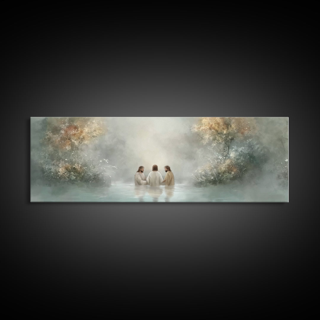 Trinity In Stillness – Framed Canvas Print – Christian Art Print – Jesus Painting – Panoramic Frame – Christian Wall Art – Christmas Decora