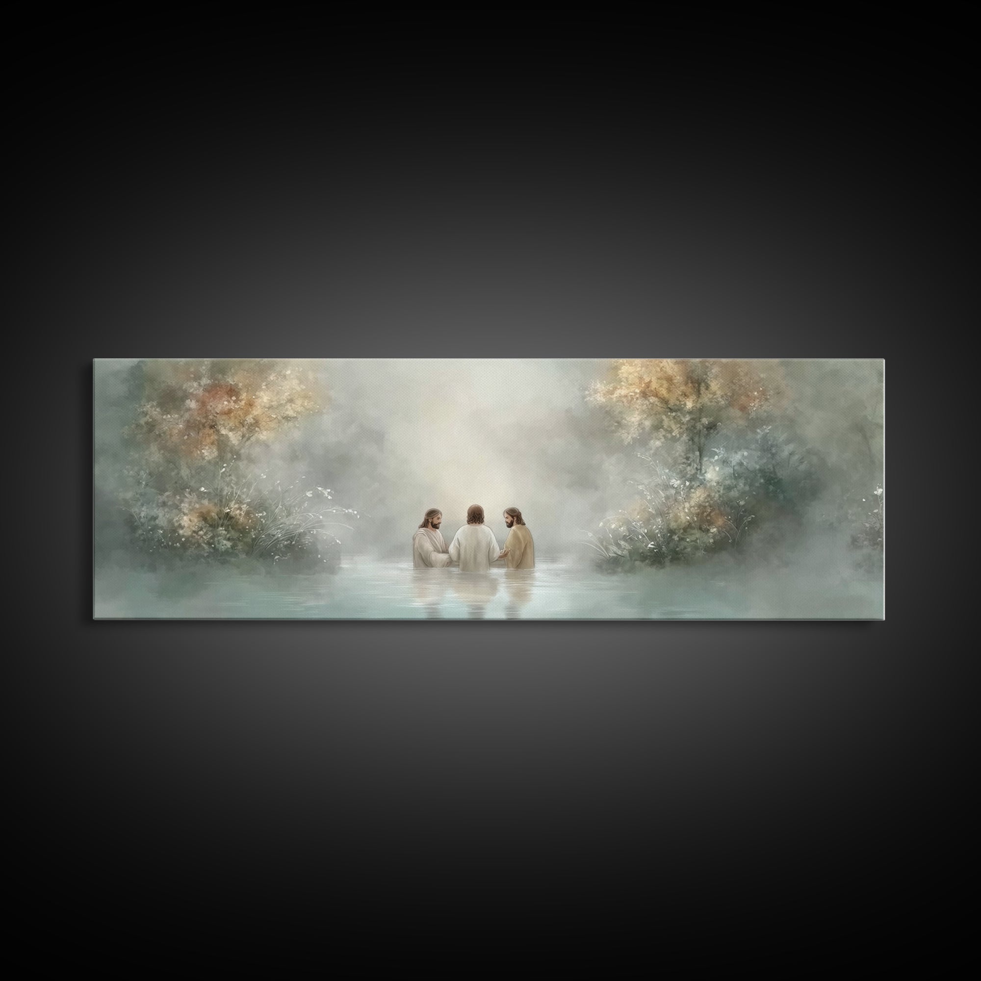 Trinity In Stillness – Framed Canvas Print – Christian Art Print – Jesus Painting – Panoramic Frame – Christian Wall Art – Christmas Decora