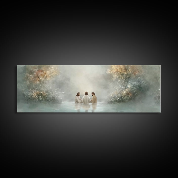 Trinity In Stillness – Framed Canvas Print – Christian Art Print – Jesus Painting – Panoramic Frame – Christian Wall Art – Christmas Decora