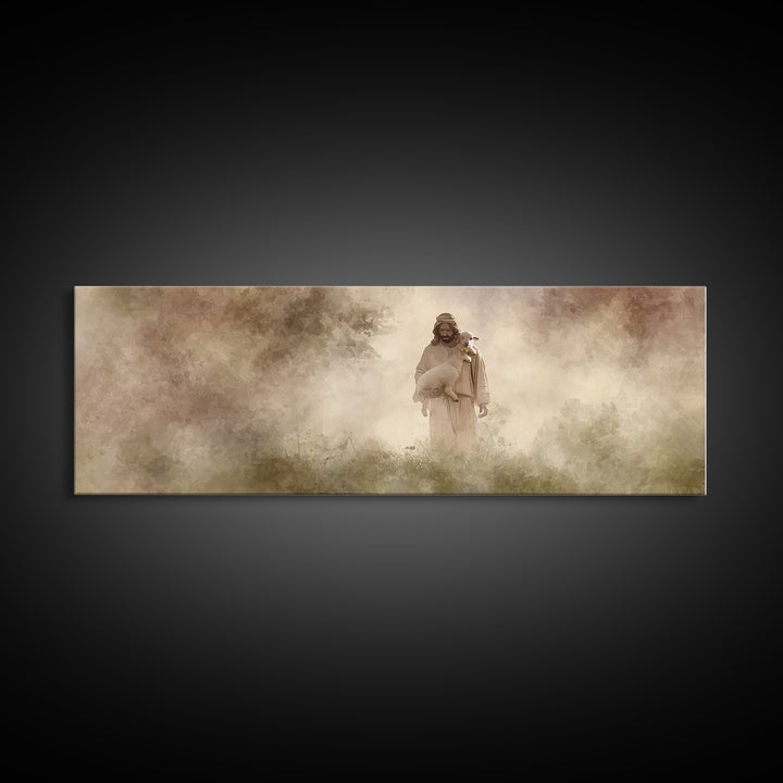 Cross Horizon Storm | Framed Canvas Print | Christian Wall Art | Christian Art Canvas | Panoramic Wall Art | Christian Gift