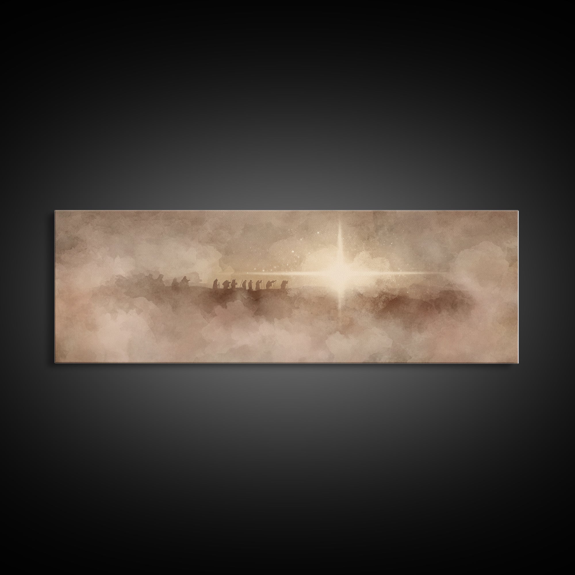 Heavenly Night Star, Framed Canvas Print, Christian Art, Panoramic Art, Christmas Wall Art, Christian Art Canvas, Jesus Painting, Christian
