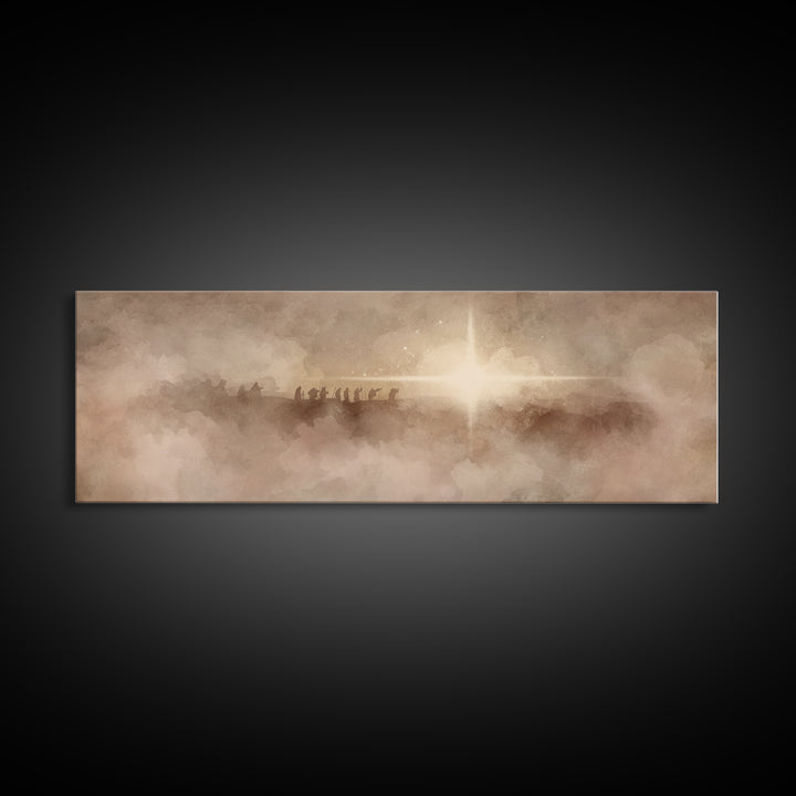 Heavenly Night Star, Framed Canvas Print, Christian Art, Panoramic Art, Christmas Wall Art, Christian Art Canvas, Jesus Painting, Christian