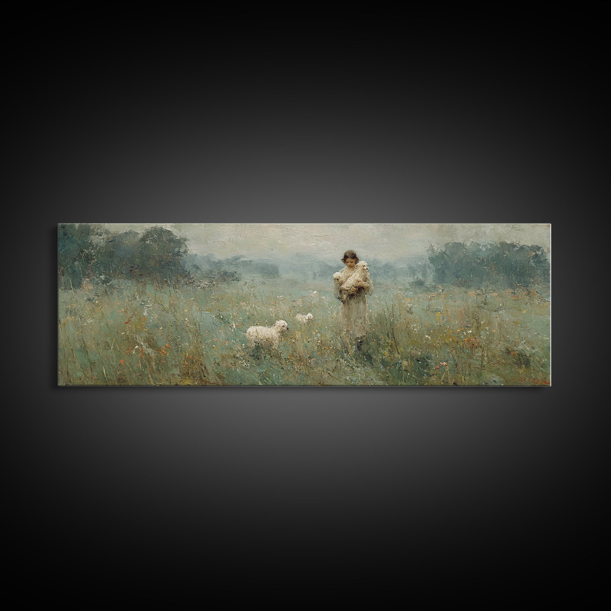 Field Of Compassion – Framed Canvas Print – Christian Art Canvas – Christian Christmas Art – Jesus Painting – Panoramic Frame – Christian D