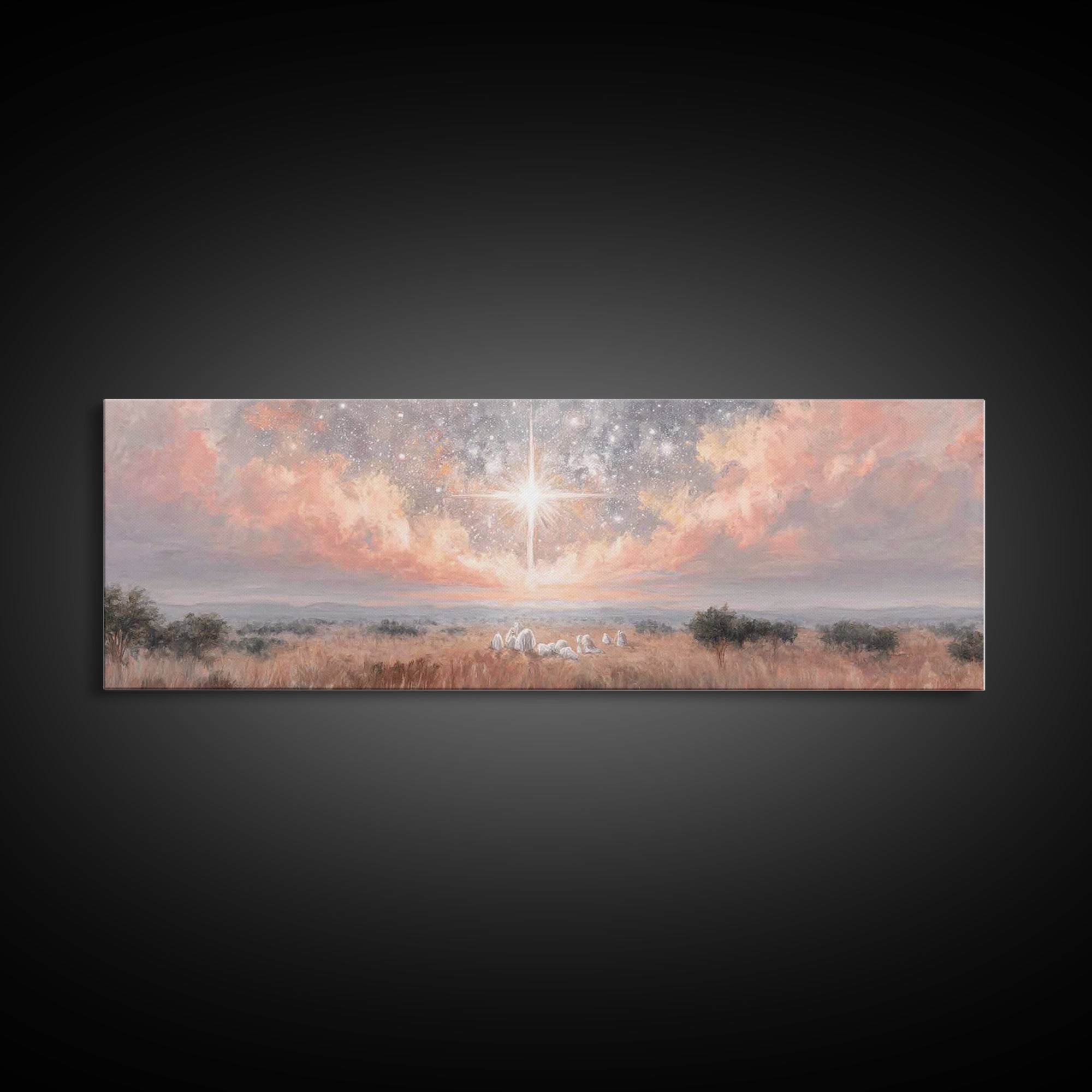 Celestial Night Star | Framed Canvas Print | Christian Christmas Art | Panoramic Print | Christian Art Canvas | Jesus Painting | Christian