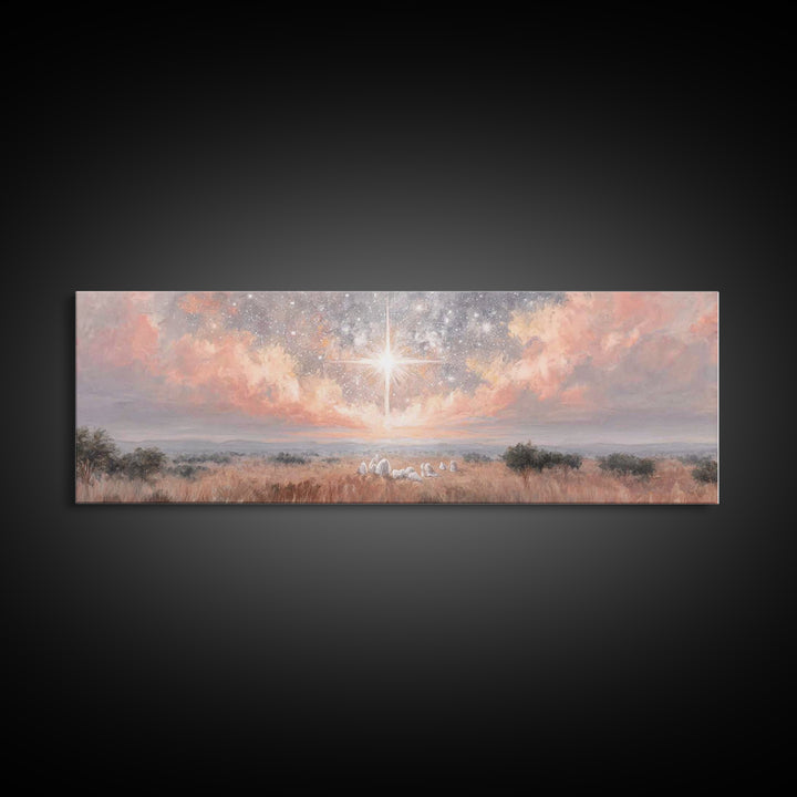 Celestial Night Star | Framed Canvas Print | Christian Christmas Art | Panoramic Print | Christian Art Canvas | Jesus Painting | Christian