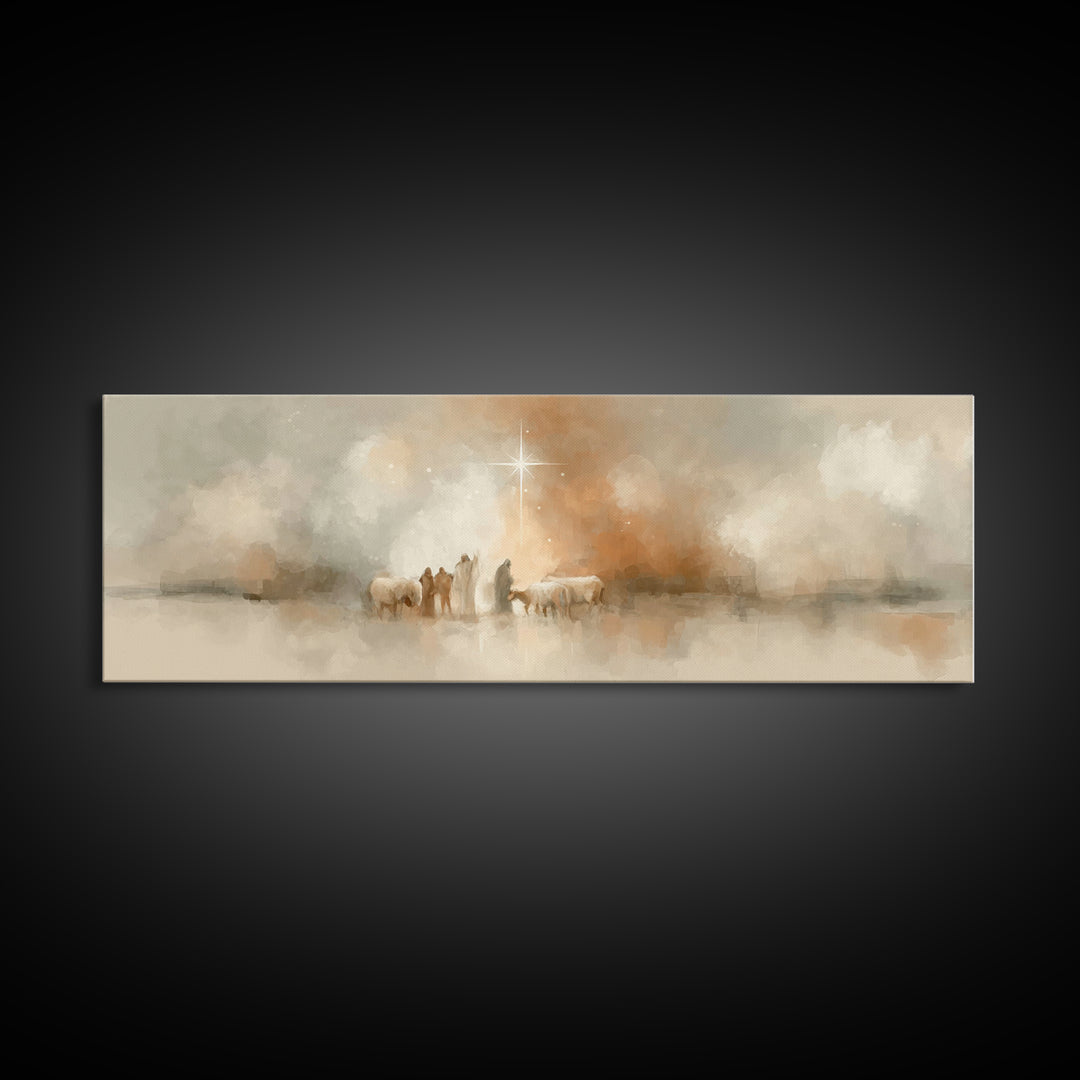 Bethlehem Evening Calm | Framed Canvas Print | Christian Art Canvas | Christian Christmas Art | Jesus Painting | Panoramic Wall Art | Chris