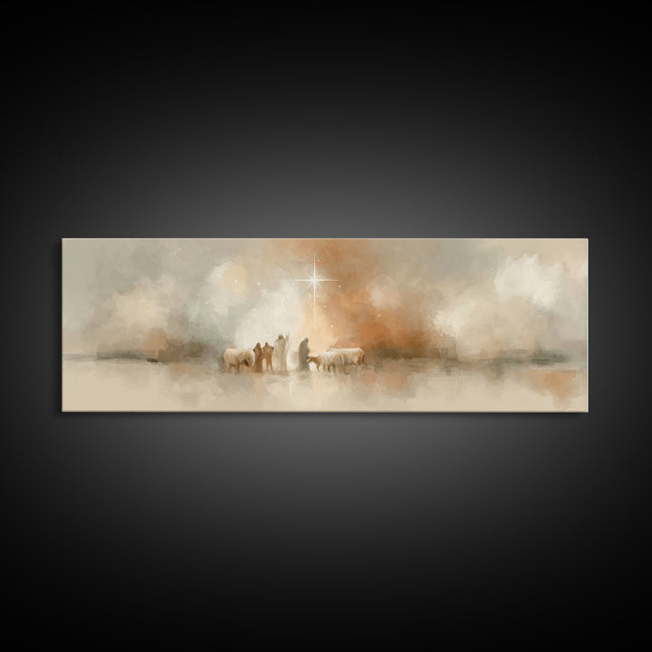 Bethlehem Evening Calm | Framed Canvas Print | Christian Art Canvas | Christian Christmas Art | Jesus Painting | Panoramic Wall Art | Chris