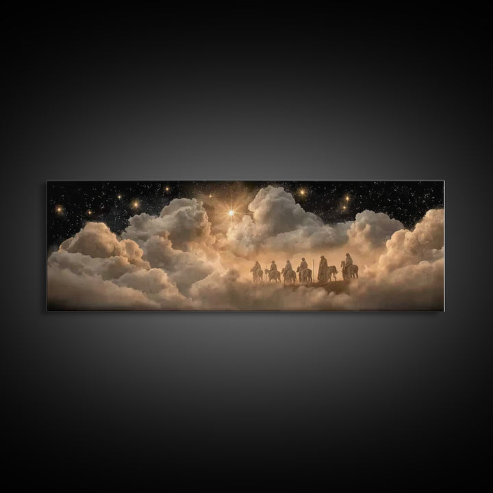 Wandering Kings Star - Framed Canvas Print - Christian Christmas Art - Panoramic Frame - Christian Art Canvas - Jesus Painting - Christmas