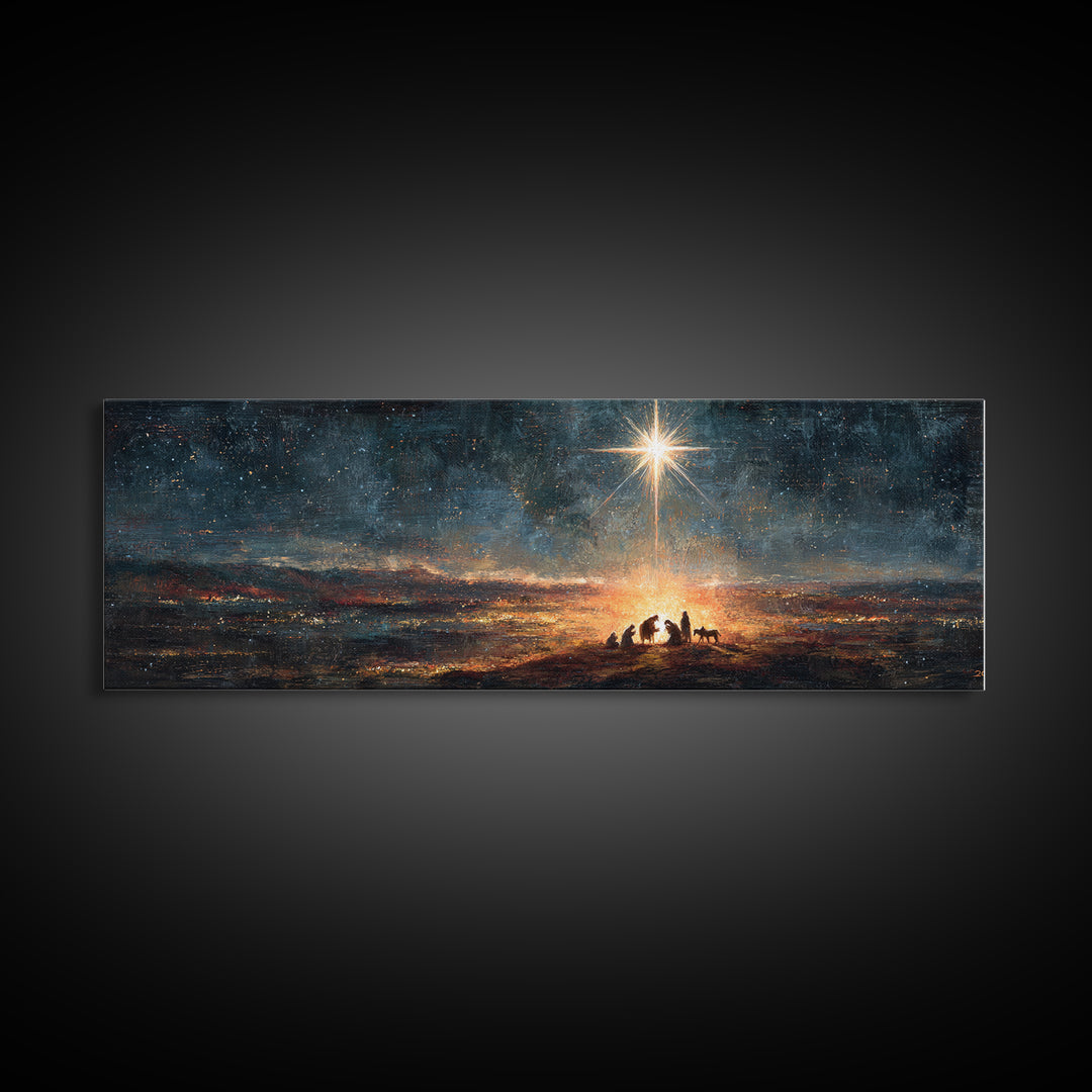 Bethlehem Night Sky | Framed Canvas Print | Christian Christmas Art | Panoramic Wall Art | Christian Decor | Christmas Canvas Wall Art | Ch
