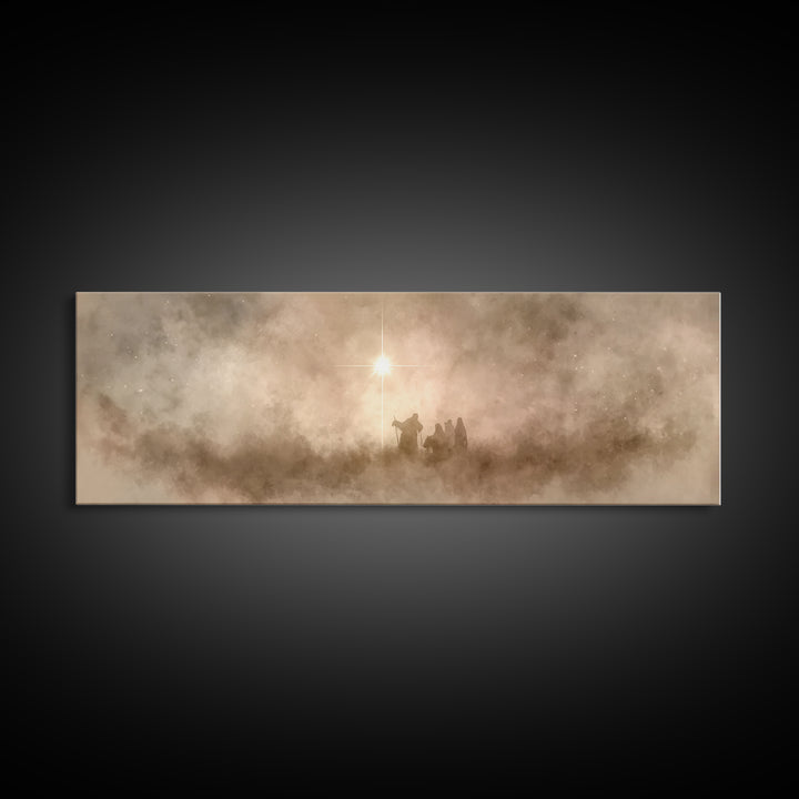 Silent Holy Clouds, Framed Canvas Print, Christian Art Canvas, Christmas Art Prints, Panoramic Print, Christian Wall Art, Christian Christm