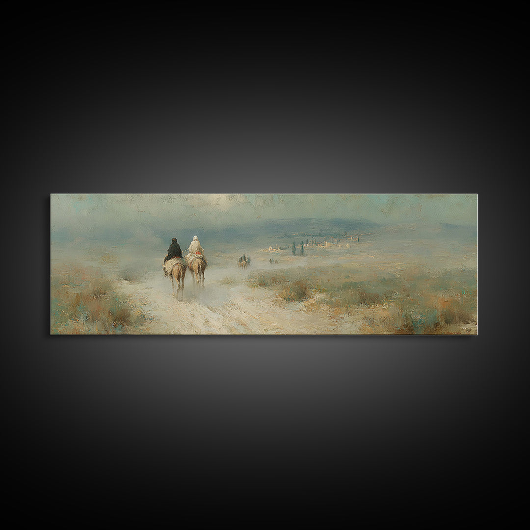 Pilgrims In Light, Framed Canvas Print, Christian Wall Art, Panoramic Frame, Christmas Art, Christian Decorations, Christian Art Canvas