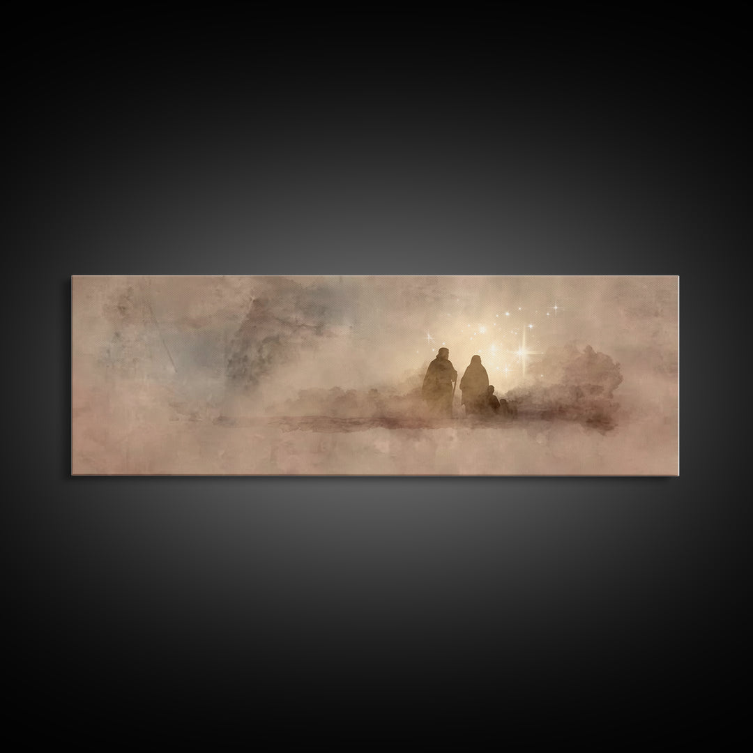 Holy Family Dawn, Framed Canvas Print, Christian Art Print, Panoramic Print, Christian Christmas Art, Christian Wall Art, Modern Christian