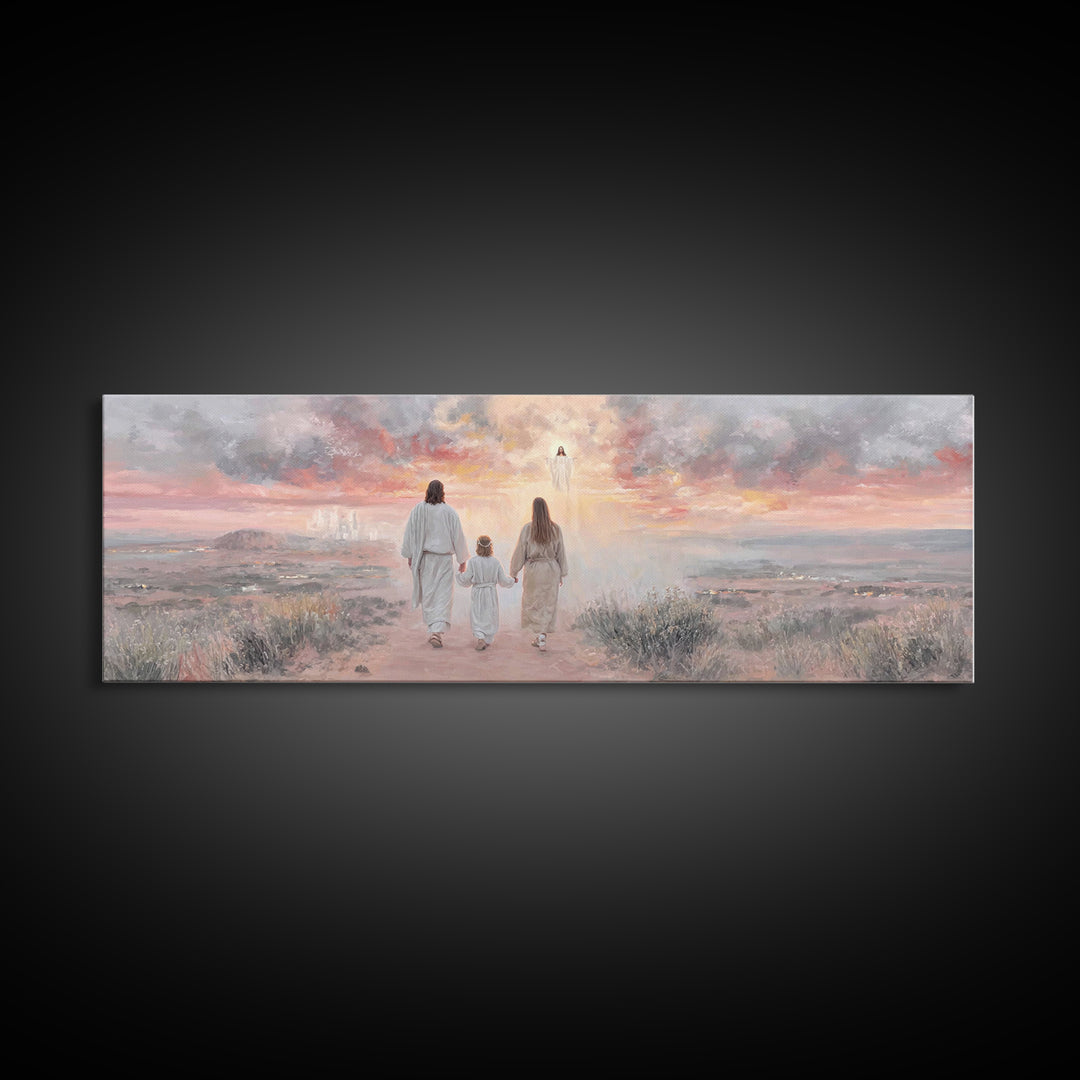 Heavenward Reunion Glow | Framed Canvas Print | Christian Art | Panoramic Wall Art | Christian Canvas | Christian Painting | Christmas Art