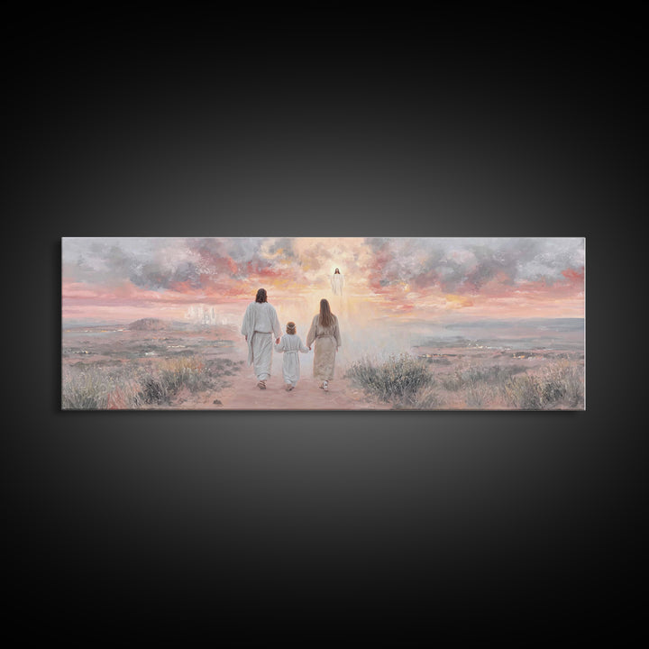 Heavenward Reunion Glow | Framed Canvas Print | Christian Art | Panoramic Wall Art | Christian Canvas | Christian Painting | Christmas Art
