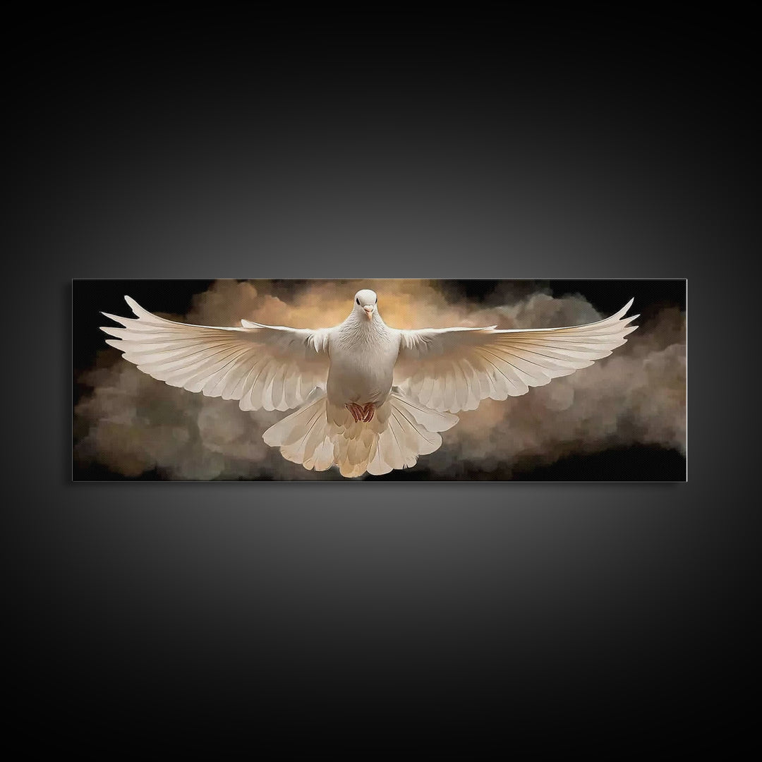 Radiant Dove Grace – Framed Canvas Print – Christian Wall Art – Panoramic Art – Christian Art Canvas – Christian Gift – Christmas Art