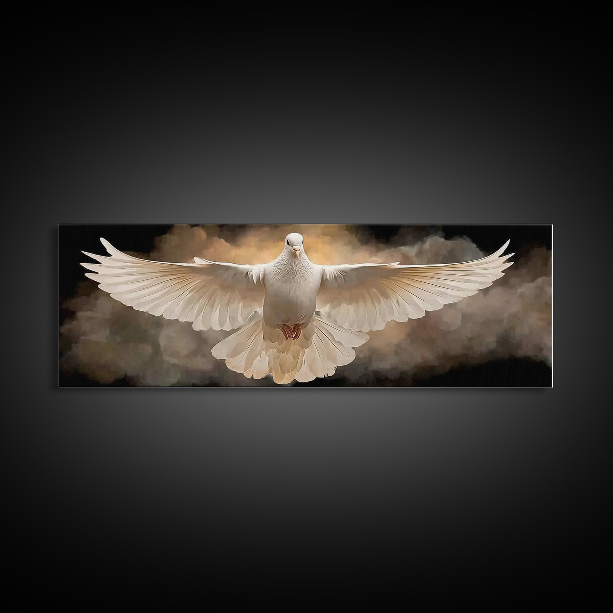 Radiant Dove Grace – Framed Canvas Print – Christian Wall Art – Panoramic Art – Christian Art Canvas – Christian Gift – Christmas Art