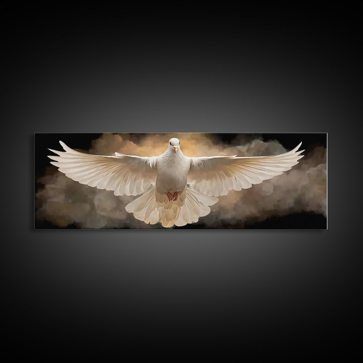 Radiant Dove Grace – Framed Canvas Print – Christian Wall Art – Panoramic Art – Christian Art Canvas – Christian Gift – Christmas Art