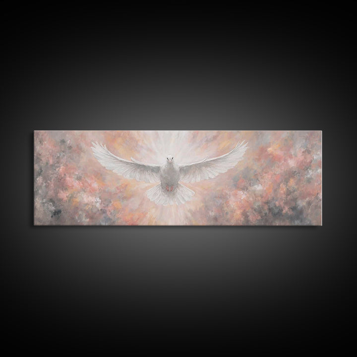 Heavenly Dove Rising | Framed Canvas Print | Christian Art Canvas | Panoramic Painting | Christian Christmas Art | Christian Wall Art