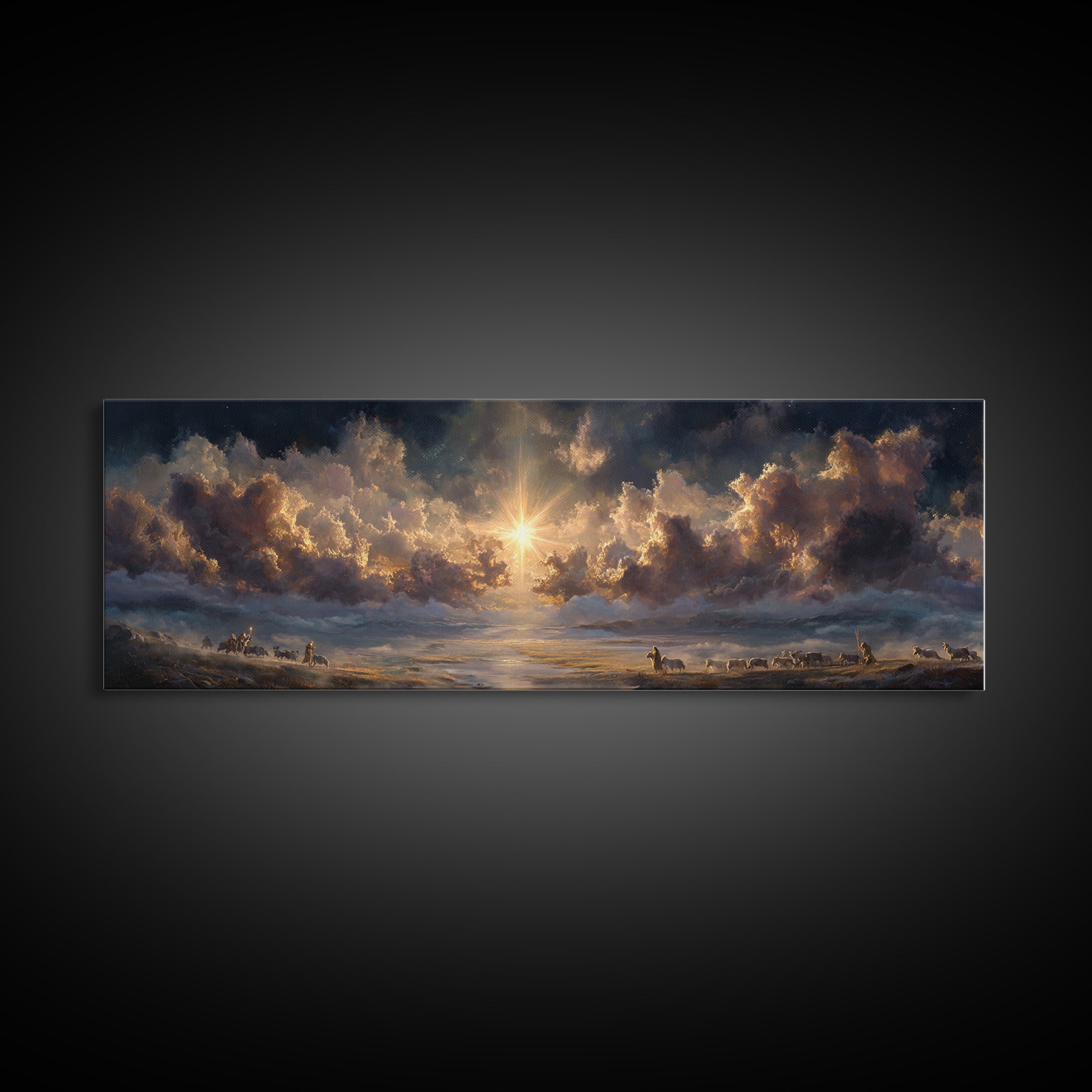 Radiant Bethel Star, Framed Canvas Print, Christian Art Print, Panoramic Print, Christmas Art, Christian Wall Art, Jesus Painting, Christia