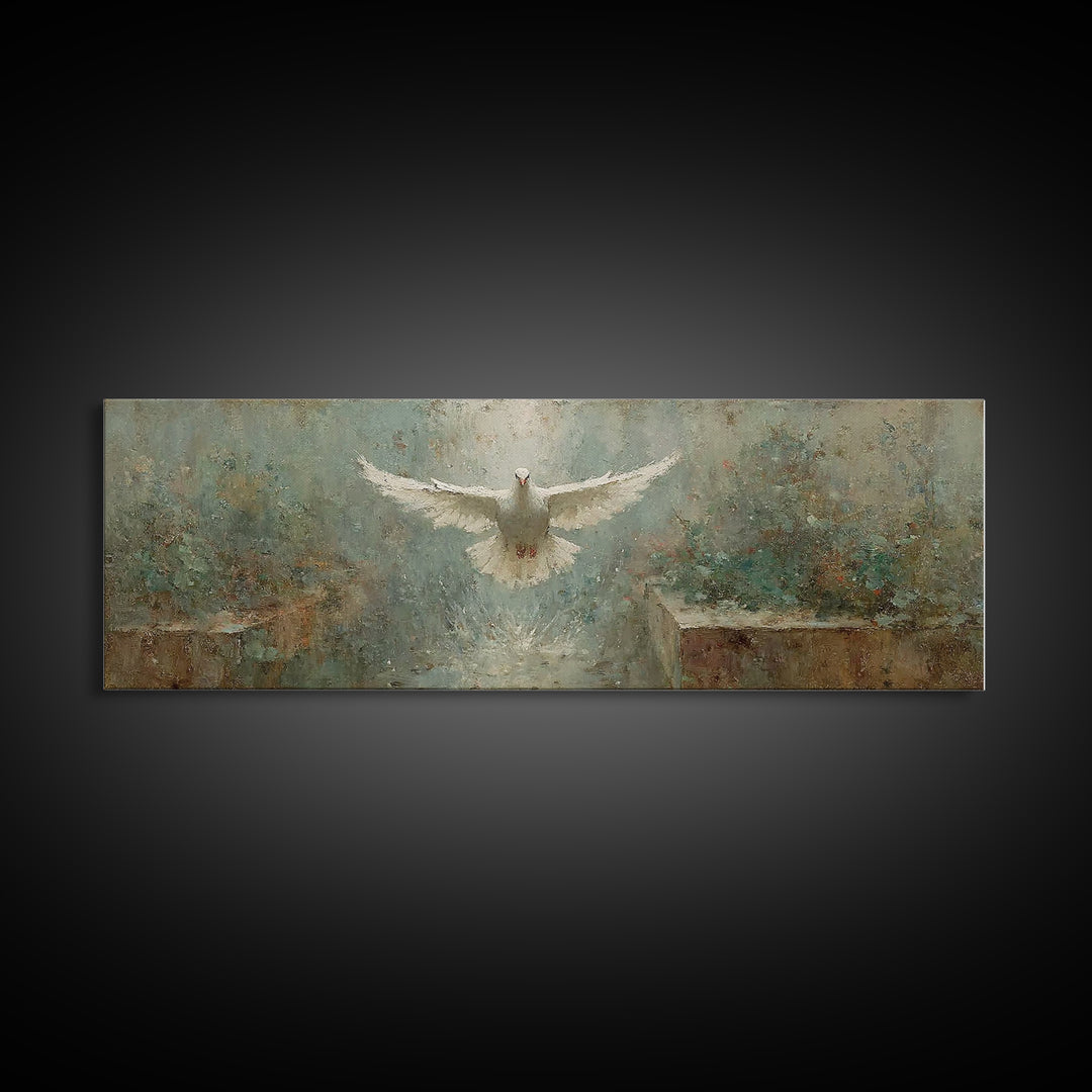 Radiant Spirit Descent, Framed Canvas Print, Christian Wall Art, Panoramic Art, Christian Art Canvas, Christian Painting, Christian Christm