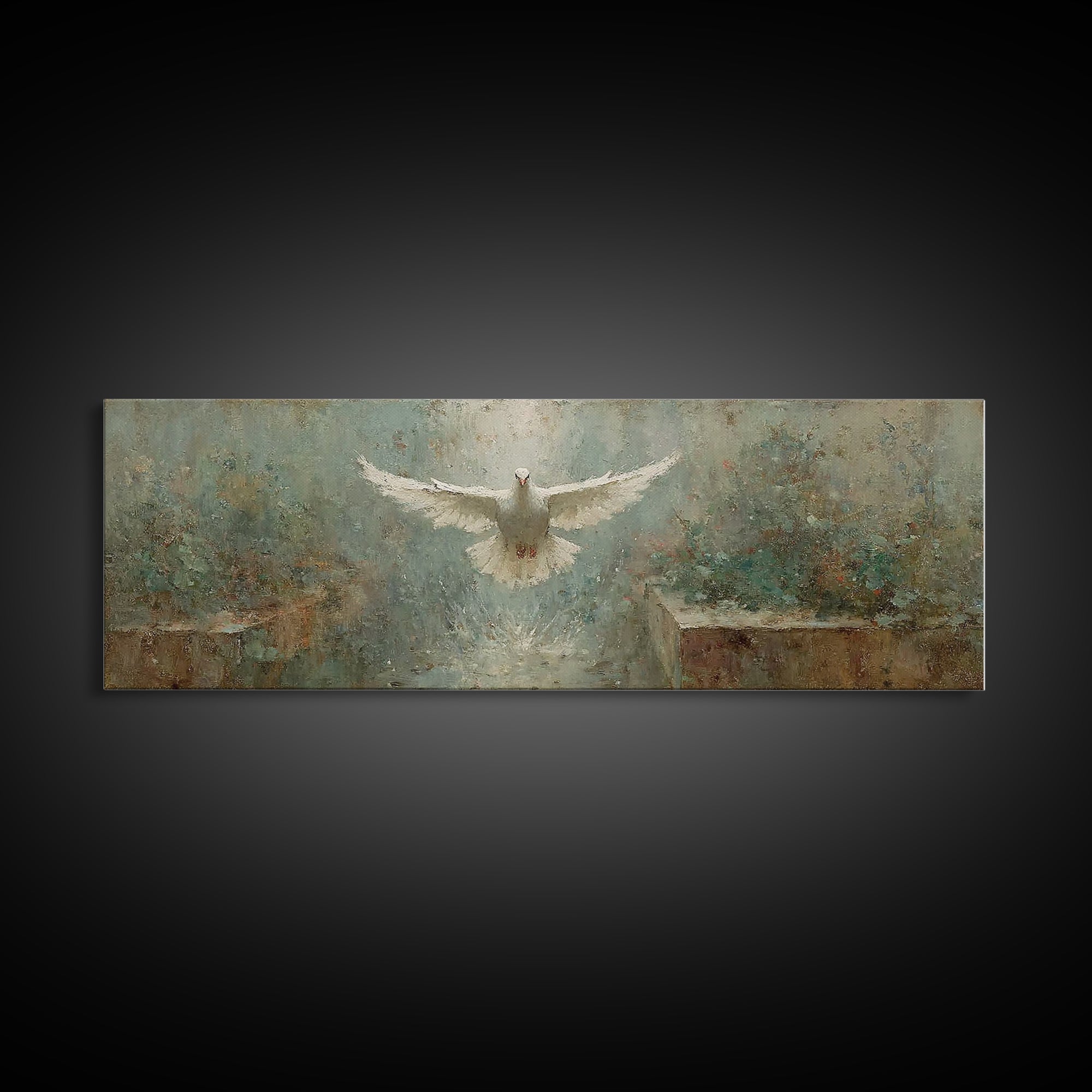 Radiant Spirit Descent, Framed Canvas Print, Christian Wall Art, Panoramic Art, Christian Art Canvas, Christian Painting, Christian Christm
