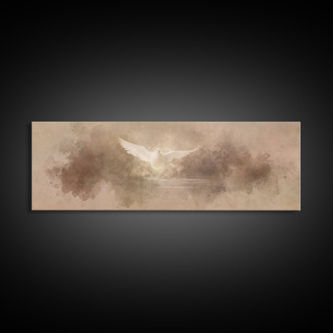 Heavenly Dove Light | Framed Canvas Print | Christian Art Canvas | Panoramic Painting | Christian Wall Art | Christmas Art | Christian Deco