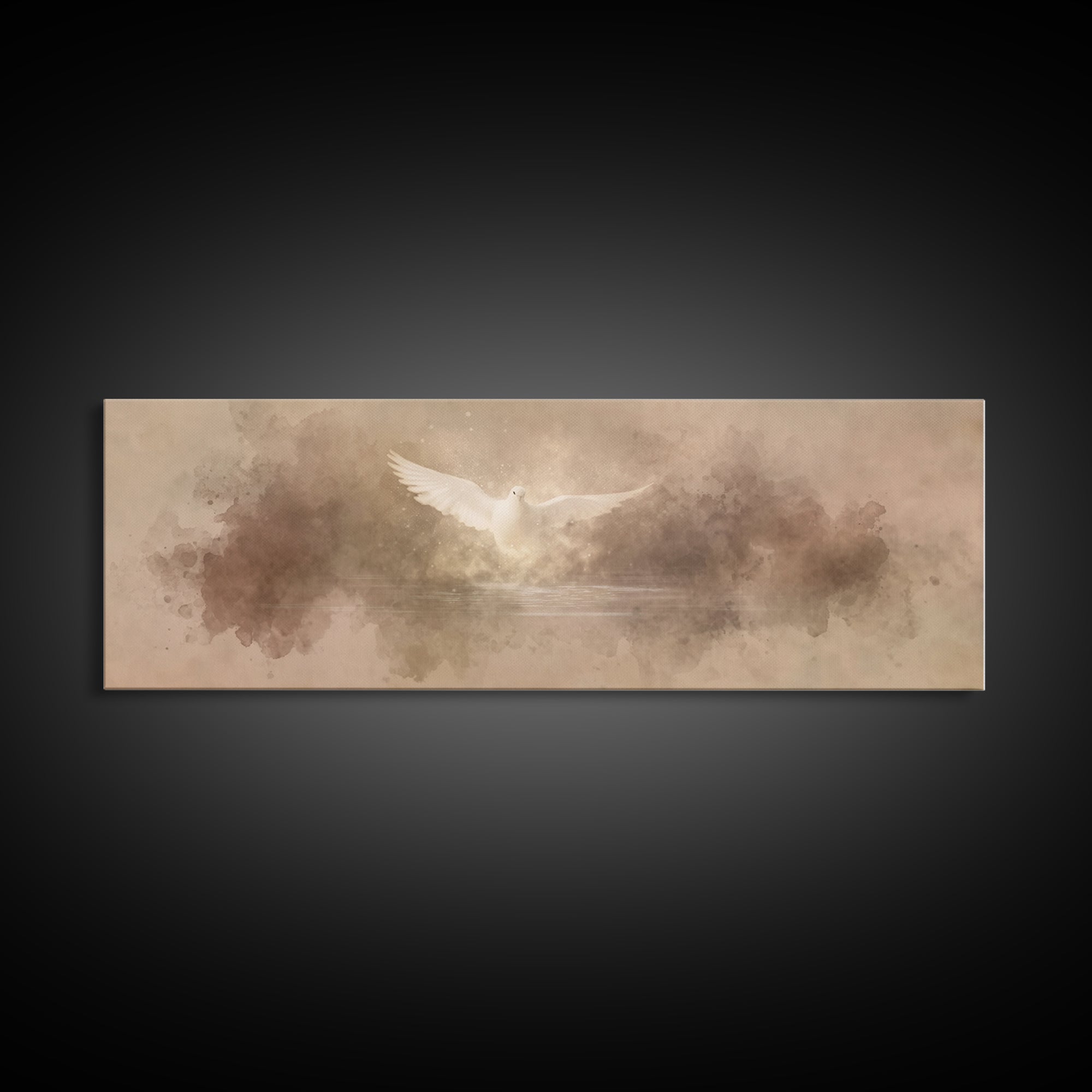 Heavenly Dove Light | Framed Canvas Print | Christian Art Canvas | Panoramic Painting | Christian Wall Art | Christmas Art | Christian Deco