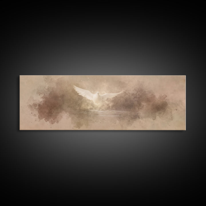 Heavenly Dove Light | Framed Canvas Print | Christian Art Canvas | Panoramic Painting | Christian Wall Art | Christmas Art | Christian Deco