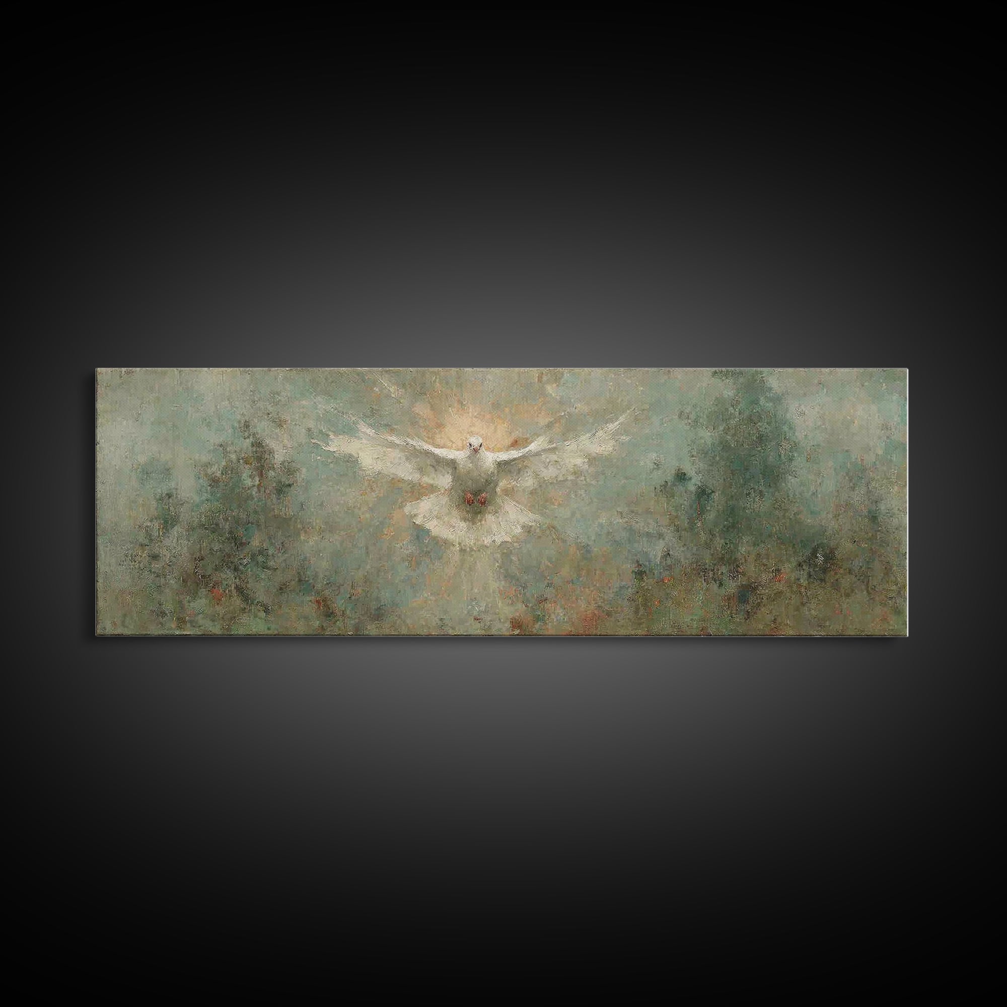 Glory Of The Spirit, Framed Canvas Print, Christian Wall Art, Panoramic Art, Christian Art Canvas, Christian Christmas Art, Christian Paint