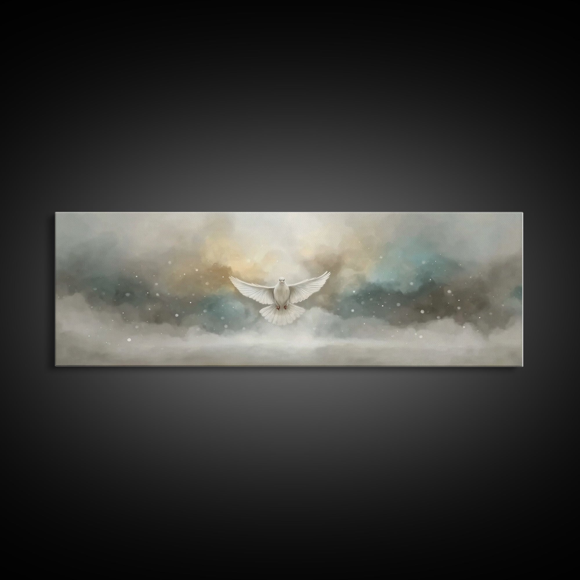 Dove Of Serenity – Framed Canvas Print – Christian Art Canvas – Panoramic Frame – Christian Wall Art – Christmas Art – Christian Art Gift