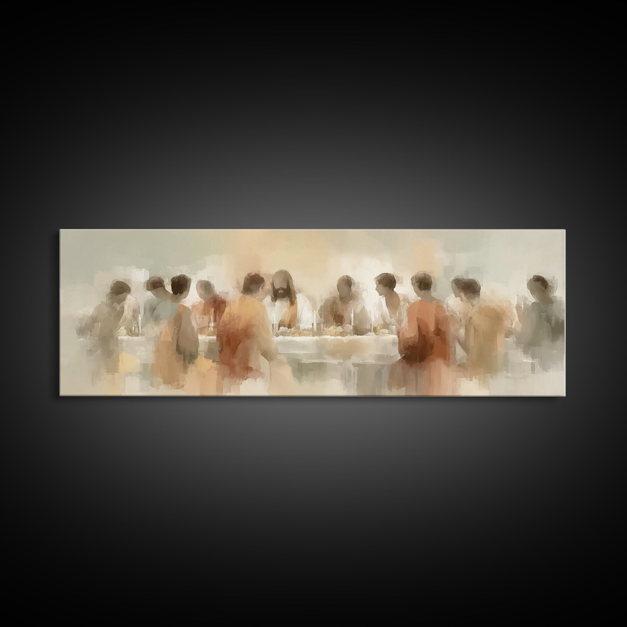 Evening Grace Table | Framed Canvas Print | Jesus Canvas Art | Christian Wall Art | Panoramic Wall Art | Christian Art Print
