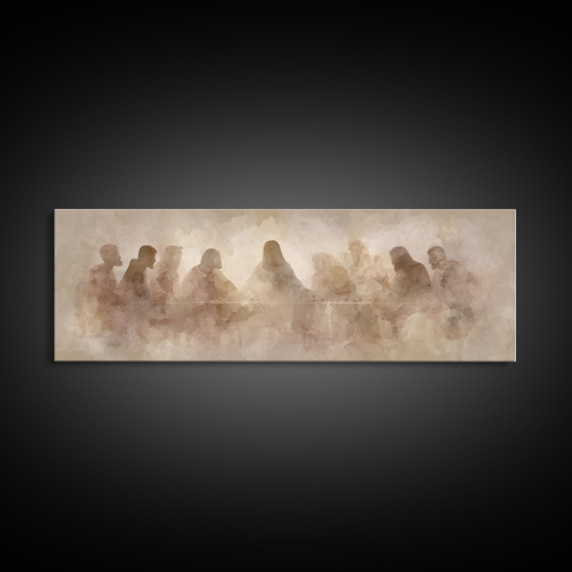 Holy Gathered Moment, Framed Canvas Print, Christian Art Canvas, Christian Wall Art, Panoramic Painting, Jesus Painting