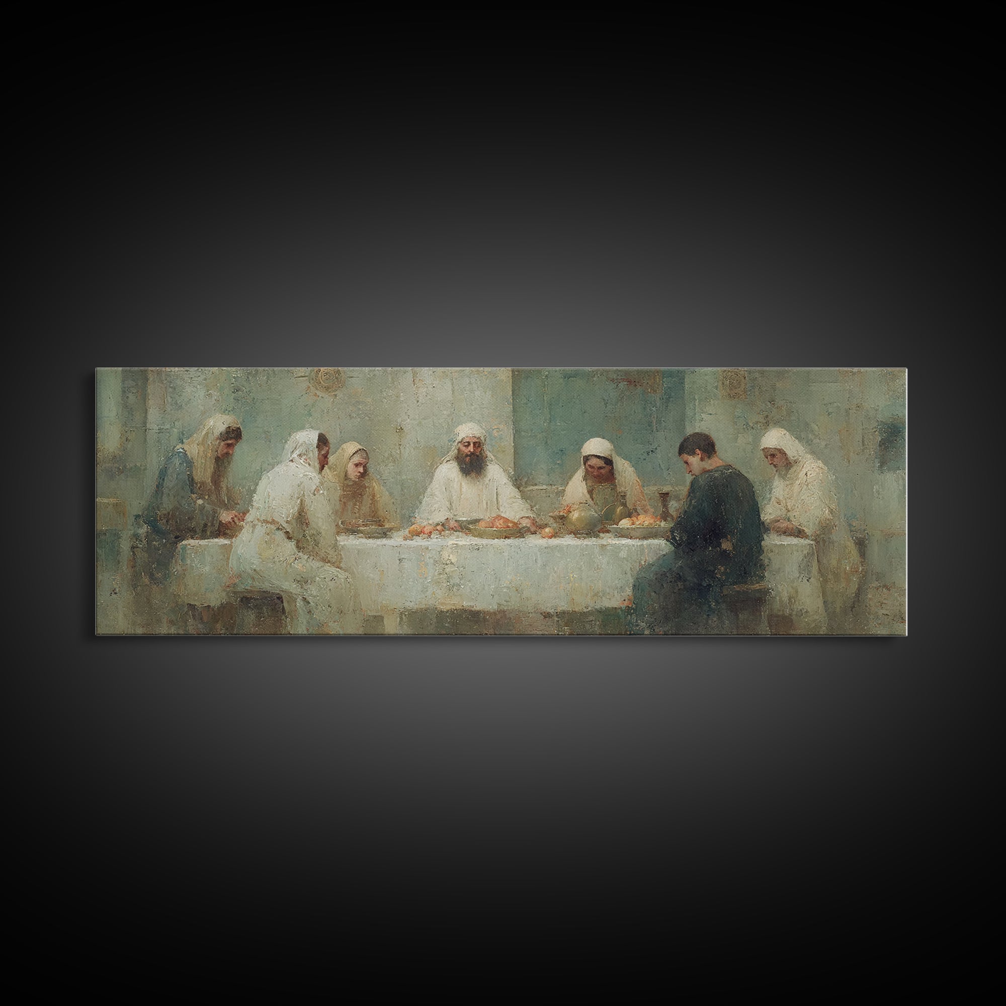 Divine Fellowship Glow – Framed Canvas Print – Christian Painting – Large Christian Art – Panoramic Art – Jesus Canvas Art
