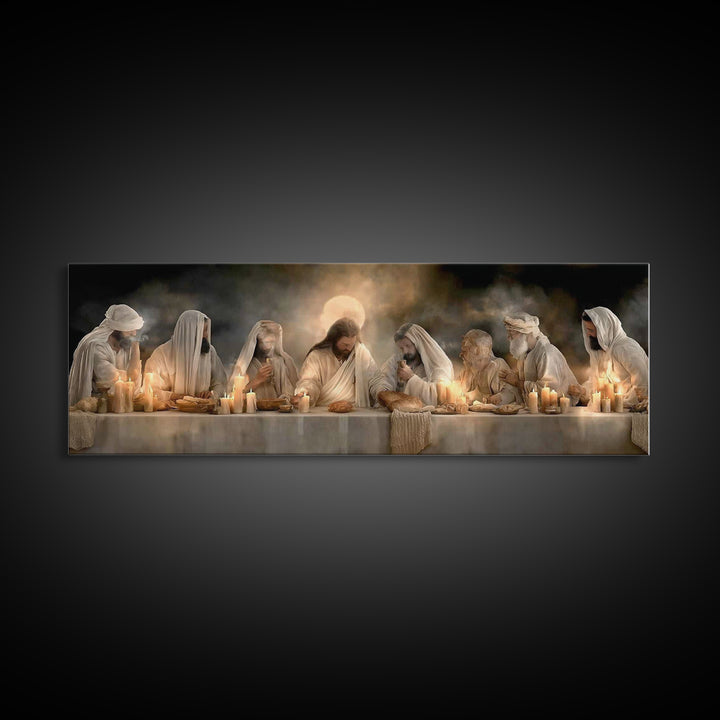 Bread Of Blessing | Framed Canvas Print | Christian Art Work | Jesus Painting | Extra Wide Art | Christian Wall Art