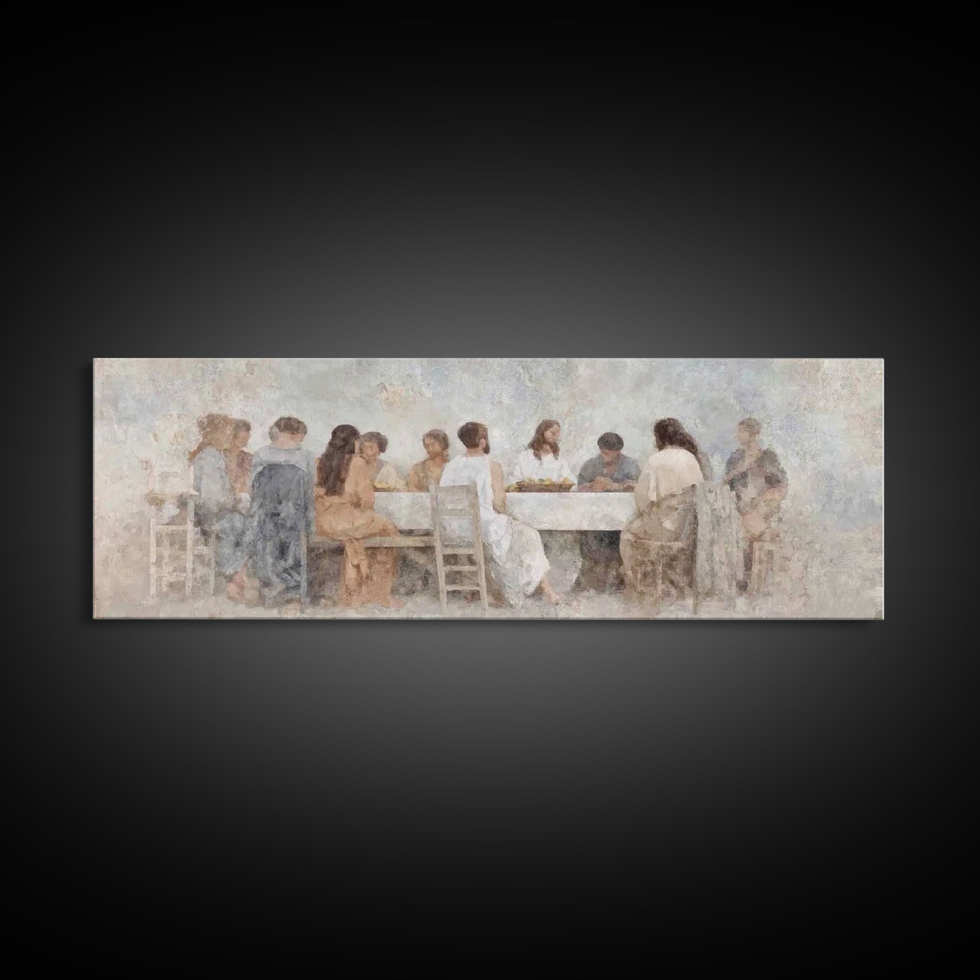 Upper Room Stillness – Framed Canvas Print – Christian Wall Art – Panoramic Wall Art – Jesus Painting – Christian Art Gift
