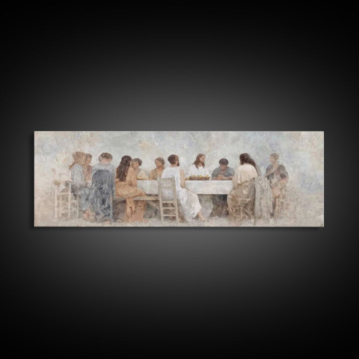 Upper Room Stillness – Framed Canvas Print – Christian Wall Art – Panoramic Wall Art – Jesus Painting – Christian Art Gift
