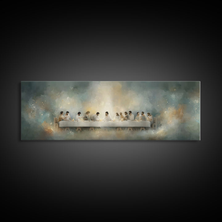 Quiet Supper Gathering | Framed Canvas Print | Christian Art Canvas | Large Jesus Painting | Panoramic Print | Christian Decor
