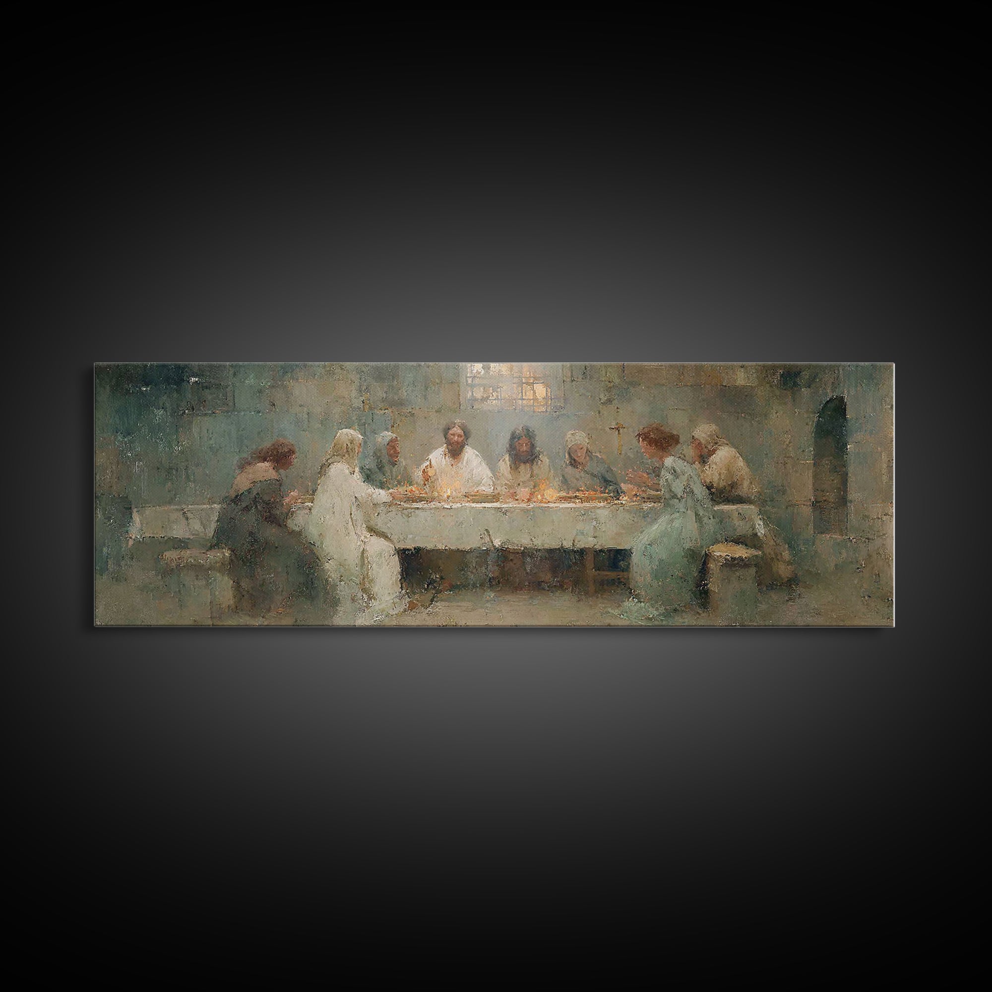 Heavenly Supper Peace – Framed Canvas Print – Christian Art Canvas – Jesus Painting – Panoramic Painting – Christian Wall Art