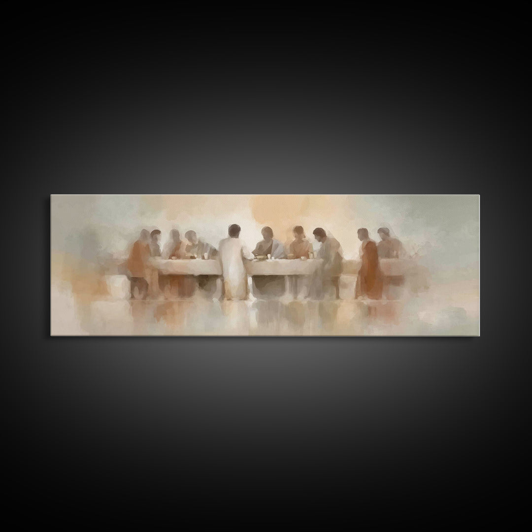 Holy Supper Stillness, Framed Canvas Print, Jesus Canvas Art, Panoramic Art, Christian Art Print, Modern Christian Art