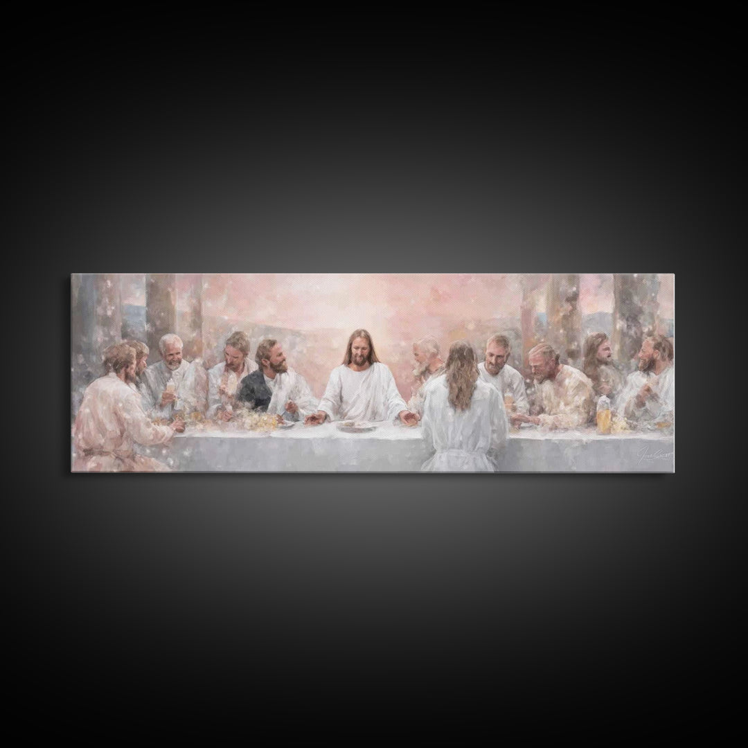 Grace At The Table – Framed Canvas Print – Panoramic Wall Art – Christian Art Canvas – Jesus Painting – Christian Decor