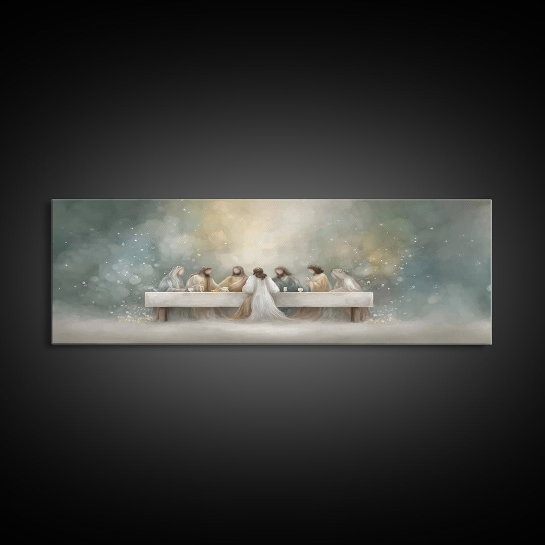 Heavenly Fellowship Light – Framed Canvas Print – Jesus Painting – Christian Art Canvas – Panoramic Art – Christian Wall Art