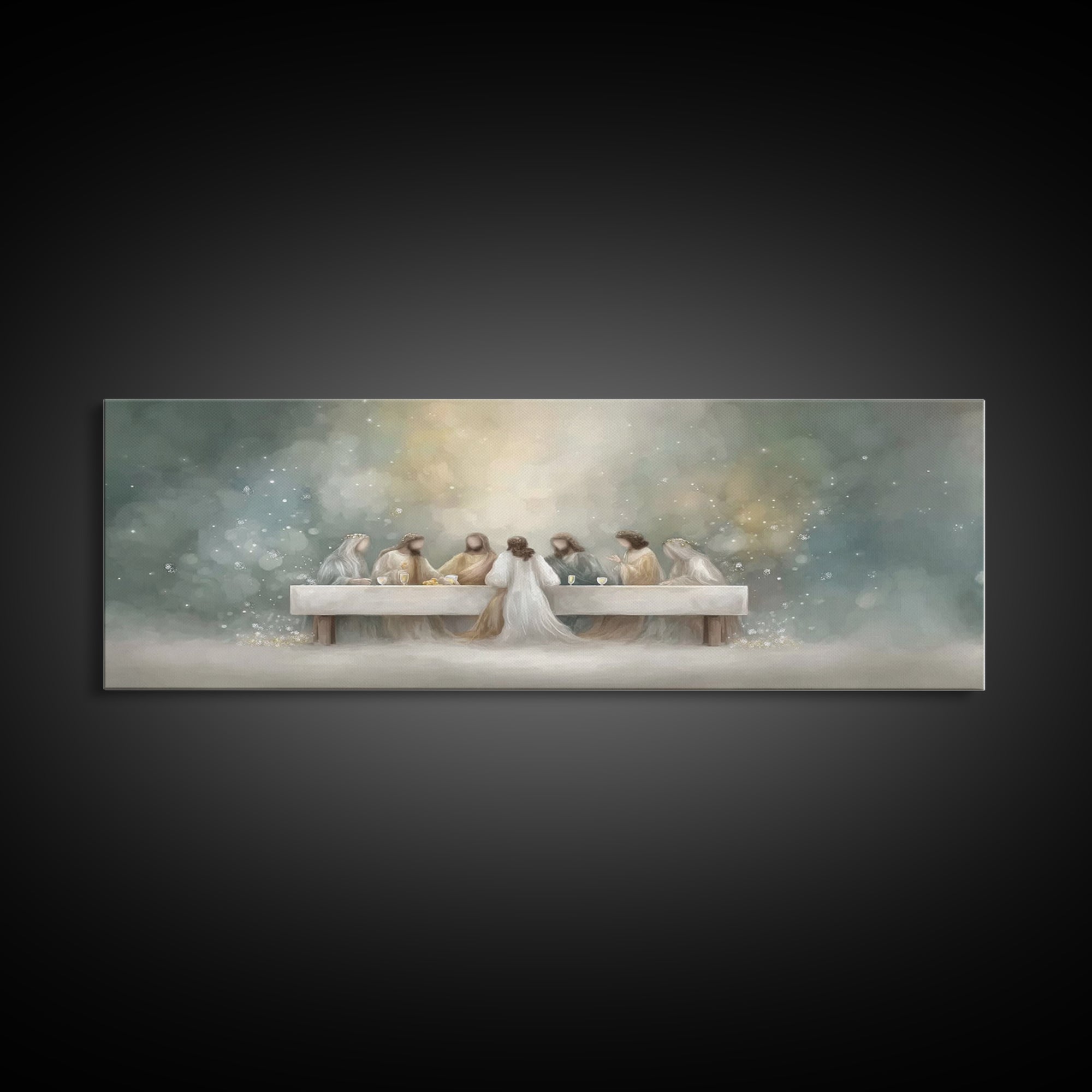 Heavenly Fellowship Light – Framed Canvas Print – Jesus Painting – Christian Art Canvas – Panoramic Art – Christian Wall Art