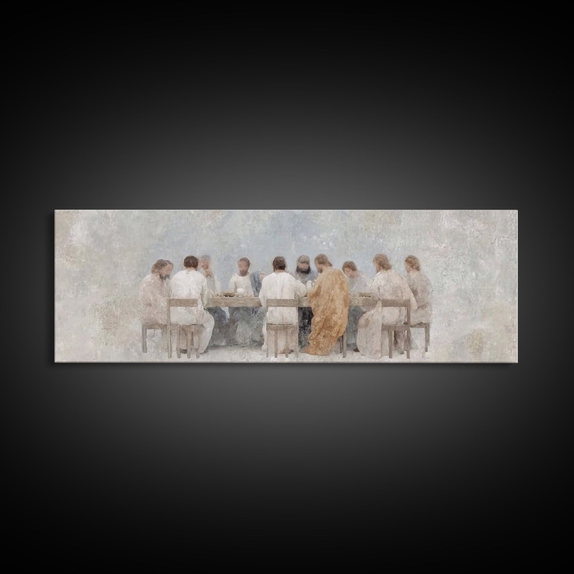 Angel Feast Serenity | Framed Canvas Print | Christian Art Canvas | Panoramic Print | Christian Wall Art | Jesus Painting