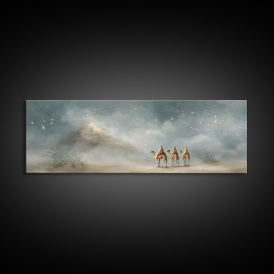Journey Of Three | Framed Canvas Print | Christian Christmas Art | Panoramic Art | Christian Art Canvas | Christmas Wall Art | Christian Pa