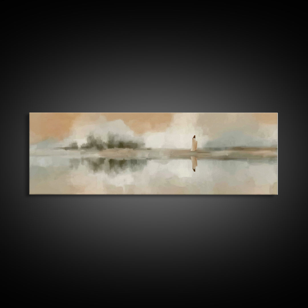 Evening Reflection Hope, Framed Canvas Print, Christian Art Canvas, Panoramic Wall Art, Jesus Painting, Christian Christmas Art, Christian