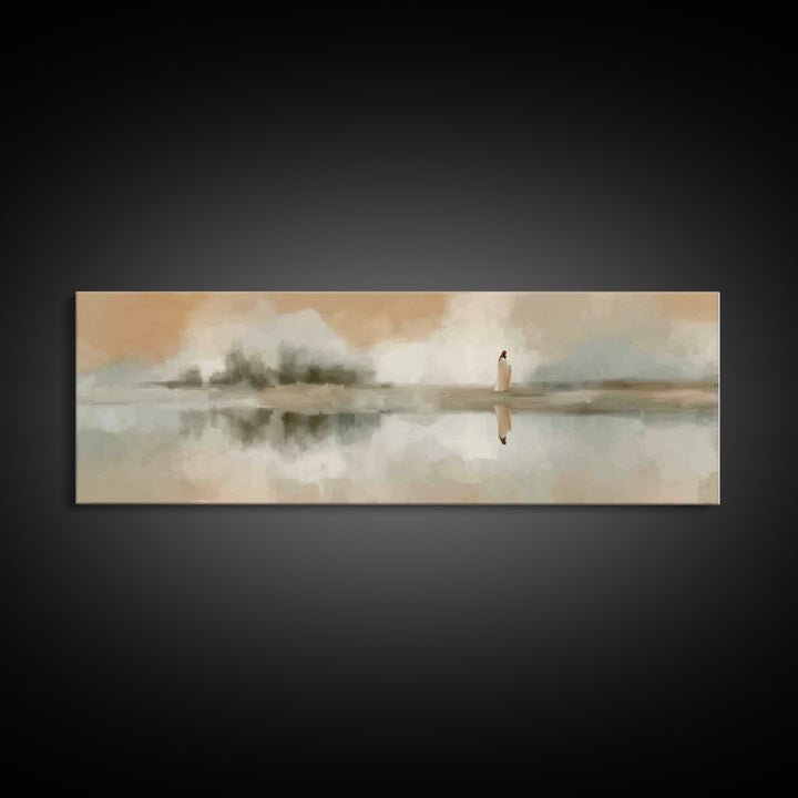 Evening Reflection Hope, Framed Canvas Print, Christian Art Canvas, Panoramic Wall Art, Jesus Painting, Christian Christmas Art, Christian