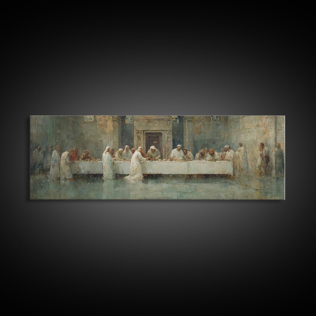 Divine Supper Glory – Framed Canvas Print – Panoramic Art – Christian Art Work – Jesus Painting – Modern Christian Art