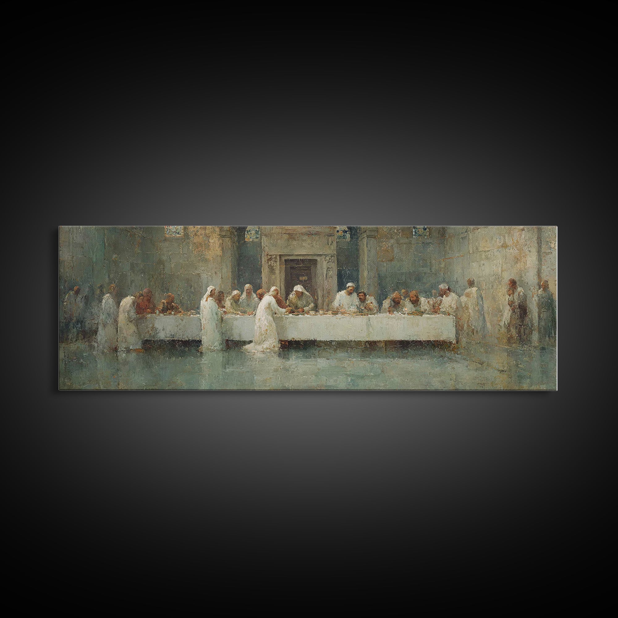 Divine Supper Glory – Framed Canvas Print – Panoramic Art – Christian Art Work – Jesus Painting – Modern Christian Art