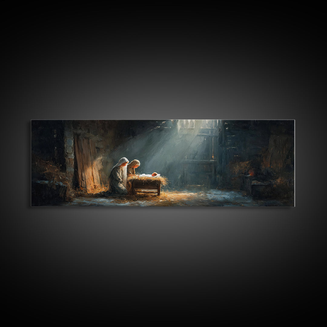 Holy Infant Light, Framed Canvas Print, Christian Wall Art, Jesus Christmas Art, Panoramic Art, Christian Art Canvas, Christmas Wall Art